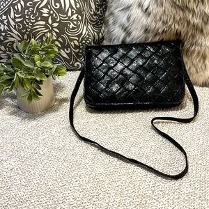 Malu Saldana Vintage Black Snakeskin Basket Weave Clutch Shoulder Bag Pu…